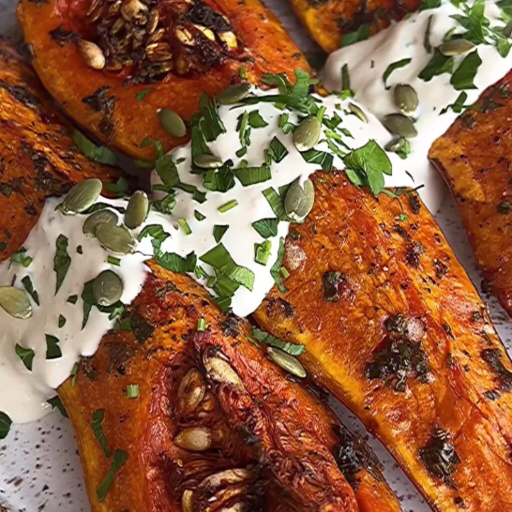 Herbed Butter Butternut Squash with Maple Lemon Scallion Tahini Yogurt - Featured